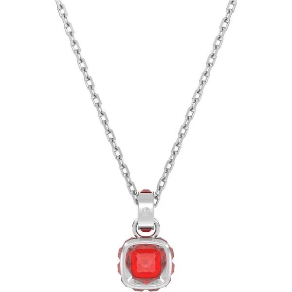 Swarovski Birthstone Pendant, Square Cut, July, Red, Rhodium Plated