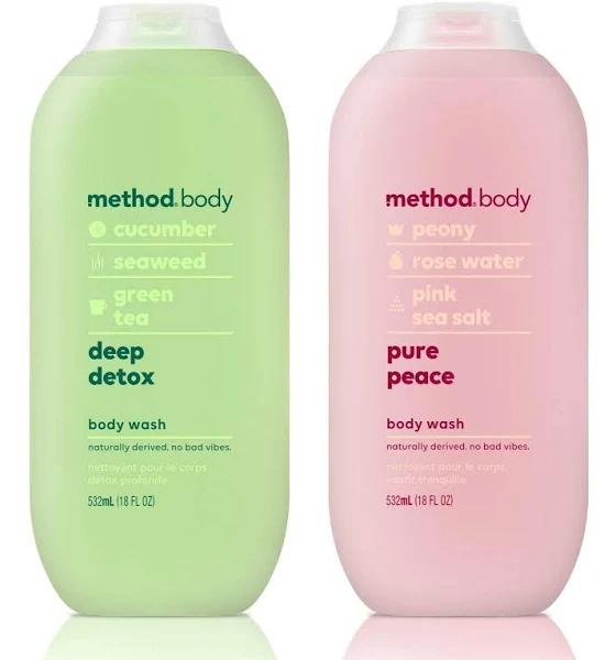 Method Body Body Wash - Deep Detox & Pure Peace - Set of 2 (Each 18 fl oz 532 ml)