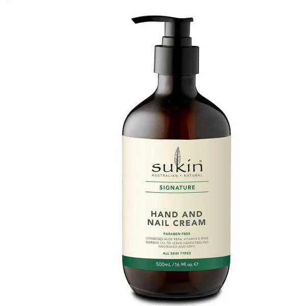 Sukin Signature Hand and Nail Cream 500ml - Hydrates & Protects Dry Hands While Caring for Nails & Cuticles - with Vitamin E & Aloe Vera Cruelty Free