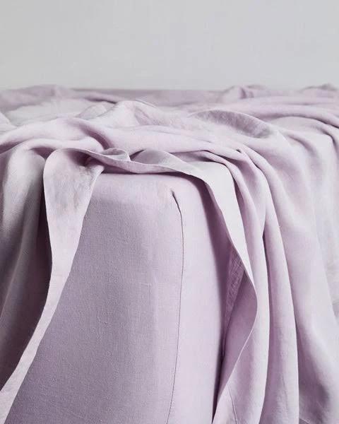 Lilac 100% French Flax Linen Fitted Sheet - Single - Bed Threads