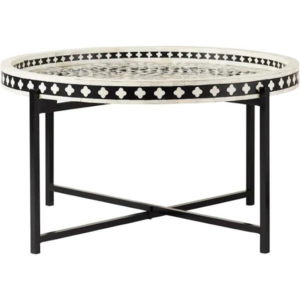 Bone Inlay Round Coffee Table Black With Black Frame 75cm | Black and White | Homewares | Early Settler Furniture