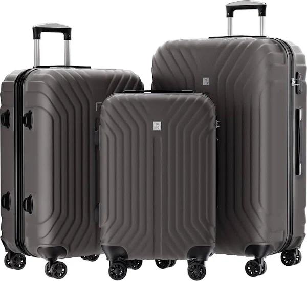 AnyZip Luggage Sets Expandable PC ABS 3 Piece Set Durable Suitcase with Spinner Wheels TSA Lock Carry On 20 24 28 Inch Gray