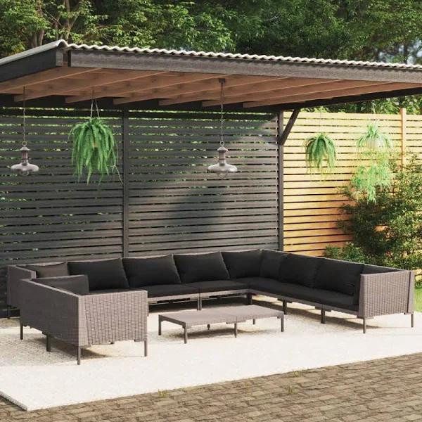 11 Piece Garden Lounge Set with Cushions Poly Rattan Dark Grey vidaXL