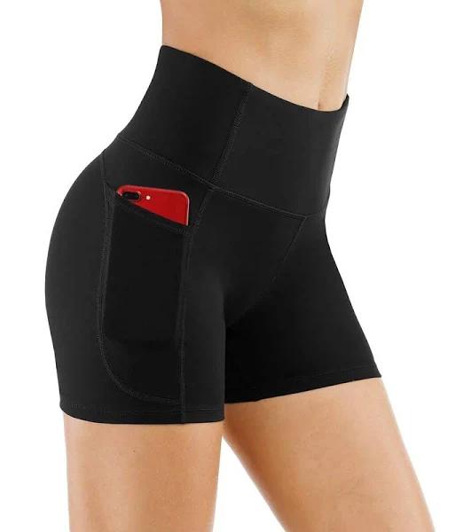 The Gym People High Waist Yoga Shorts for Women's Tummy Control Fitness Athletic Workout Running Shorts with Deep Pockets