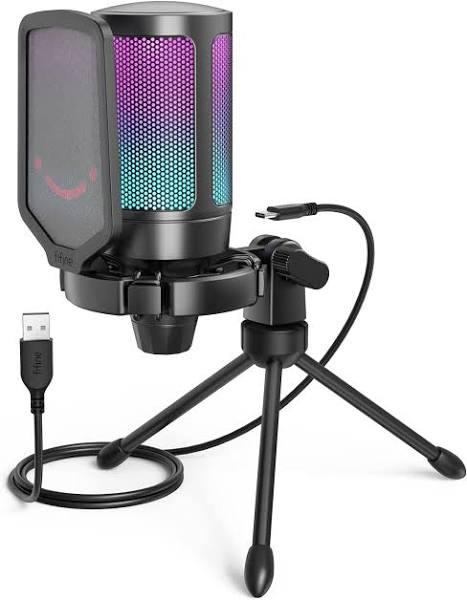 Fifine Colorful USB RGB Gaming Microphone With Triopd Stand Black