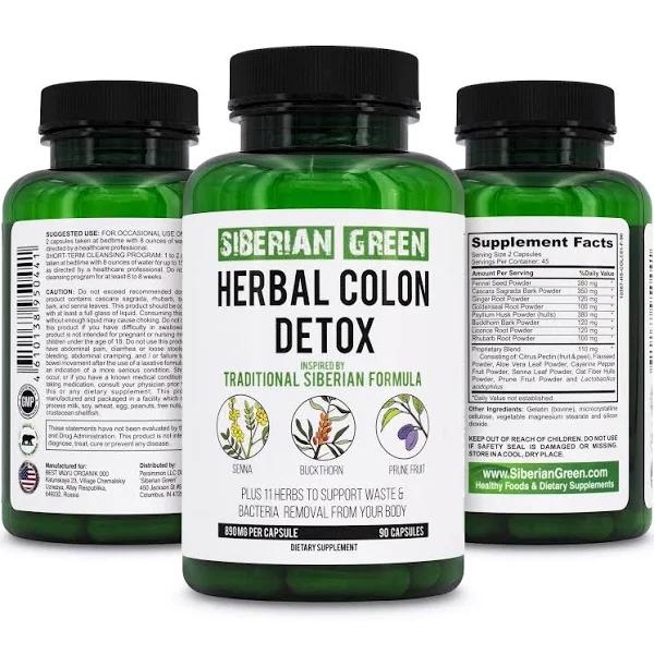 Siberian Green Herbal Colon Detox With Senna Buckthorn Prune Fruit 90 Capsules ‚