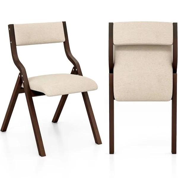 Giantex 2pcs Folding Dining Chair Upholstered Kitchen Chair Wood Frame Accent Chair Brown - AfterPay & zipPay Available