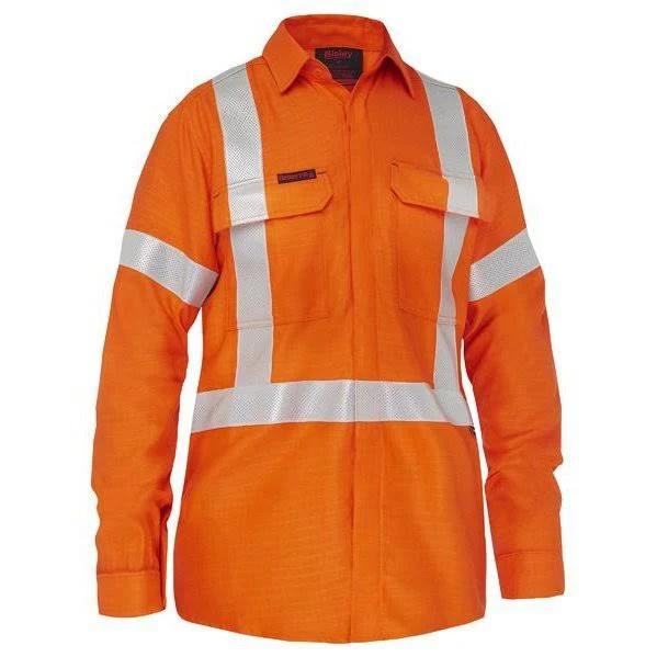 Bisley Women's x Taped Hi Vis FR Ripstop Vented Shirt - BL8439XT | Womens Workwear Orange / 20