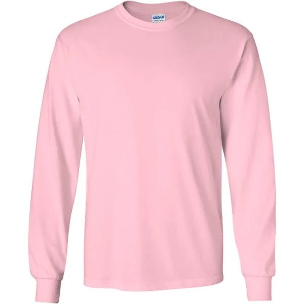 Gildan Mens Plain Crew Neck Ultra Cotton Long Sleeve T-Shirt Light Pink 2XL