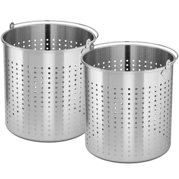 SOGA 2x 21L 18/10 Stainless Steel Perforated Stockpot Basket Pasta Strainer With Handle