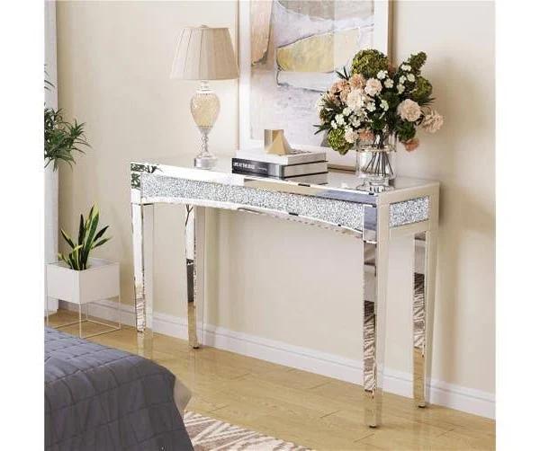 120cm Sparkling Mirrored Crushed Diamond Console Table For Living Room Entryway Hallway