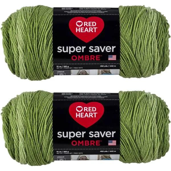 Red Heart Super Saver Jumbo Green Apple Ombre Yarn - 2 Pack of 283g/10oz - Acrylic - 4 Medium (Worsted) - 482 Yards - Knitting/Crochet