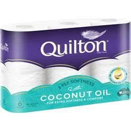 Quilton 3 Ply Toilet Tissue With Coconut Oil 6 Pack