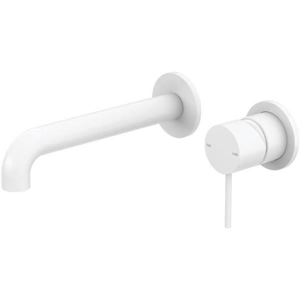 Nero Mecca Wall Basin Mixer Separate Back Plate 230mm Spout Matte White