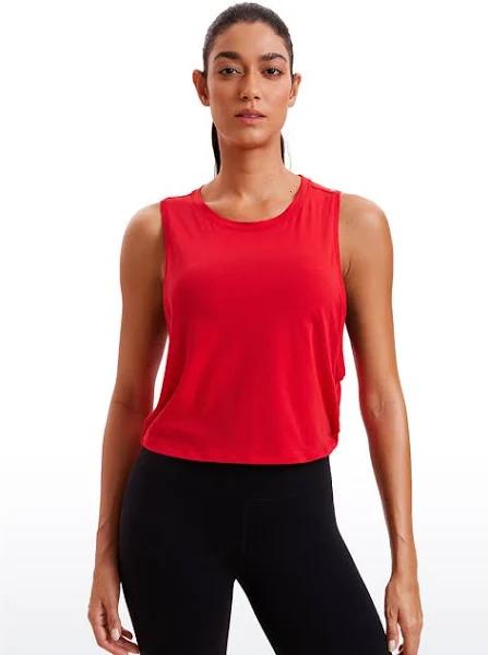 CRZ Yoga Women's Pima Cotton Workout Tank Crop Sports Shirt Sleeveless Yoga Running Tops