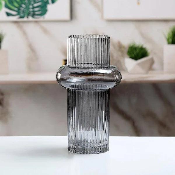 Bague Ribbed Glass Vase Ash - AfterPay & zipPay Available