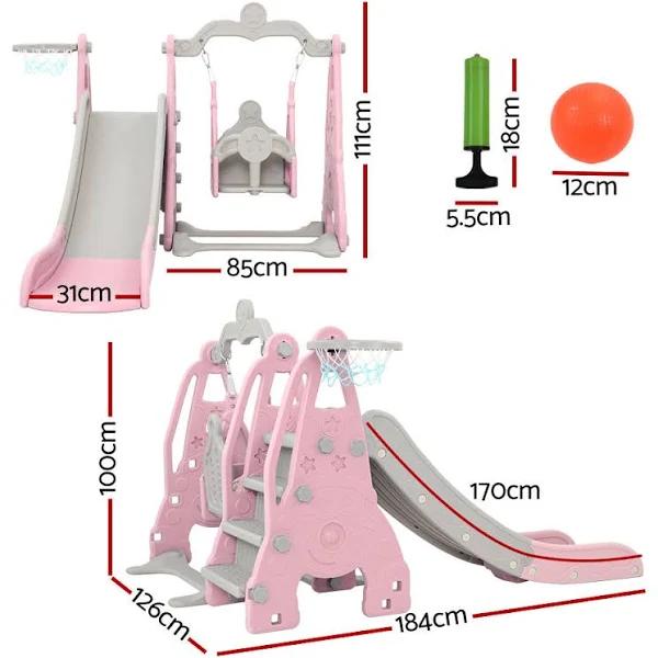 Keezi Kids Slide 170cm Extra Long Swing Basketball Hoop Playset - Pink