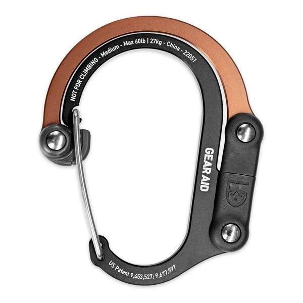 Gear Aid Heroclip Carabiner Clip and Hook (Medium) for Camping, Backpack, and Garage Black & Brown Medium