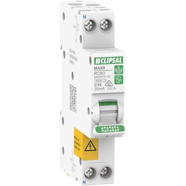 Clipsal MX9R3110 | 10A MAX9 RCBO 1PN C | 30mA Type A Slim