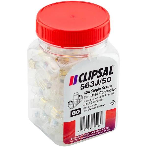 Clipsal 40A Single Screw Insulated Connectors 50 Pack | 563J/50