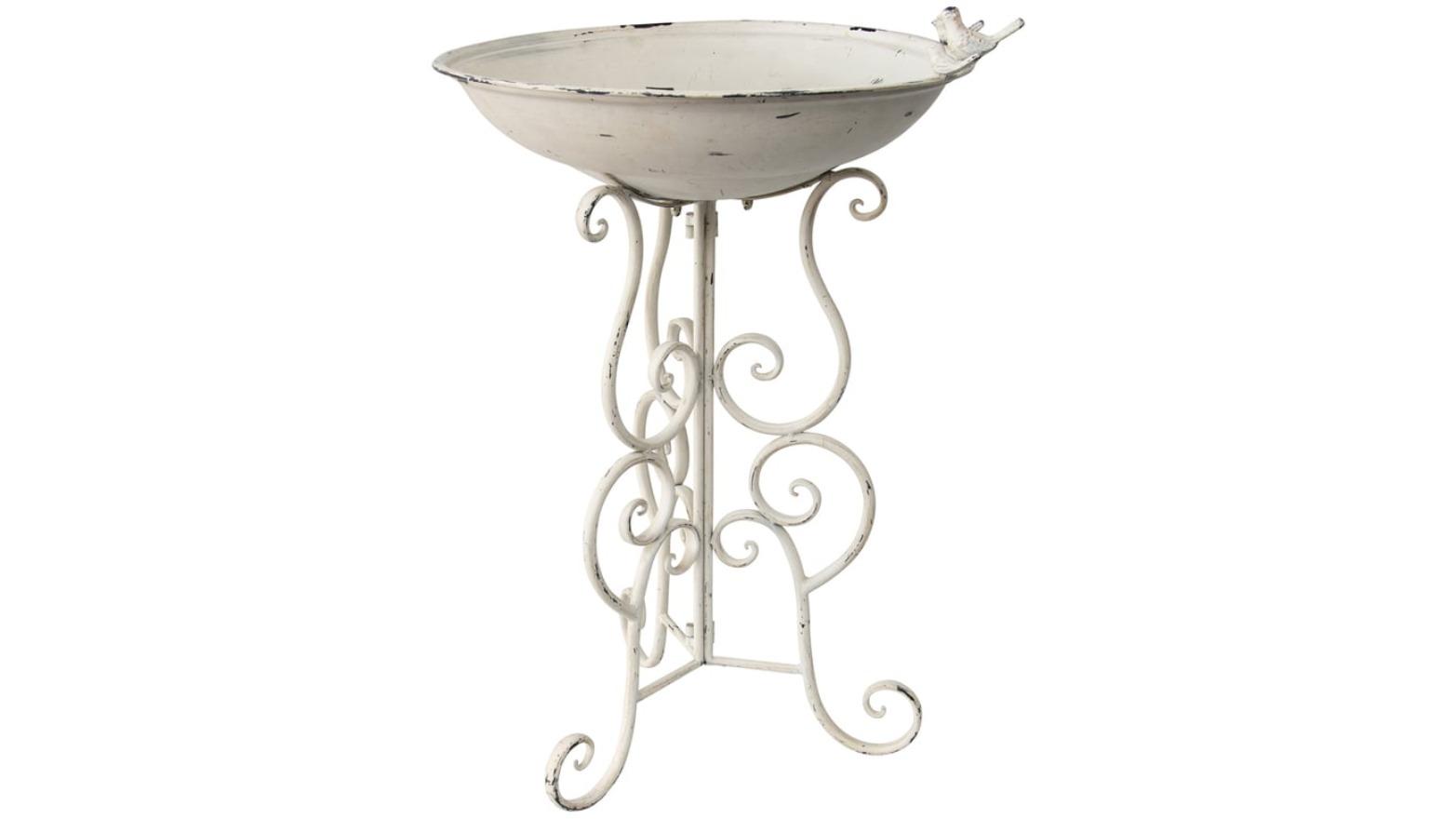 Large Bird Bath w/ 3 Birds On Ornate Stand