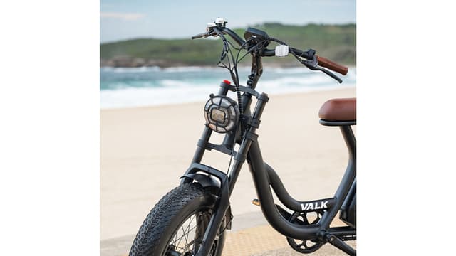 VALK Nomad Electric Fat Tyre Bike, 350W, 32km/hr, Throttle Ebike, Disc Brakes, Step-Through Alloy, Shimano 7 SPD, 20x4" Kenda Tyres, Suspension, Black