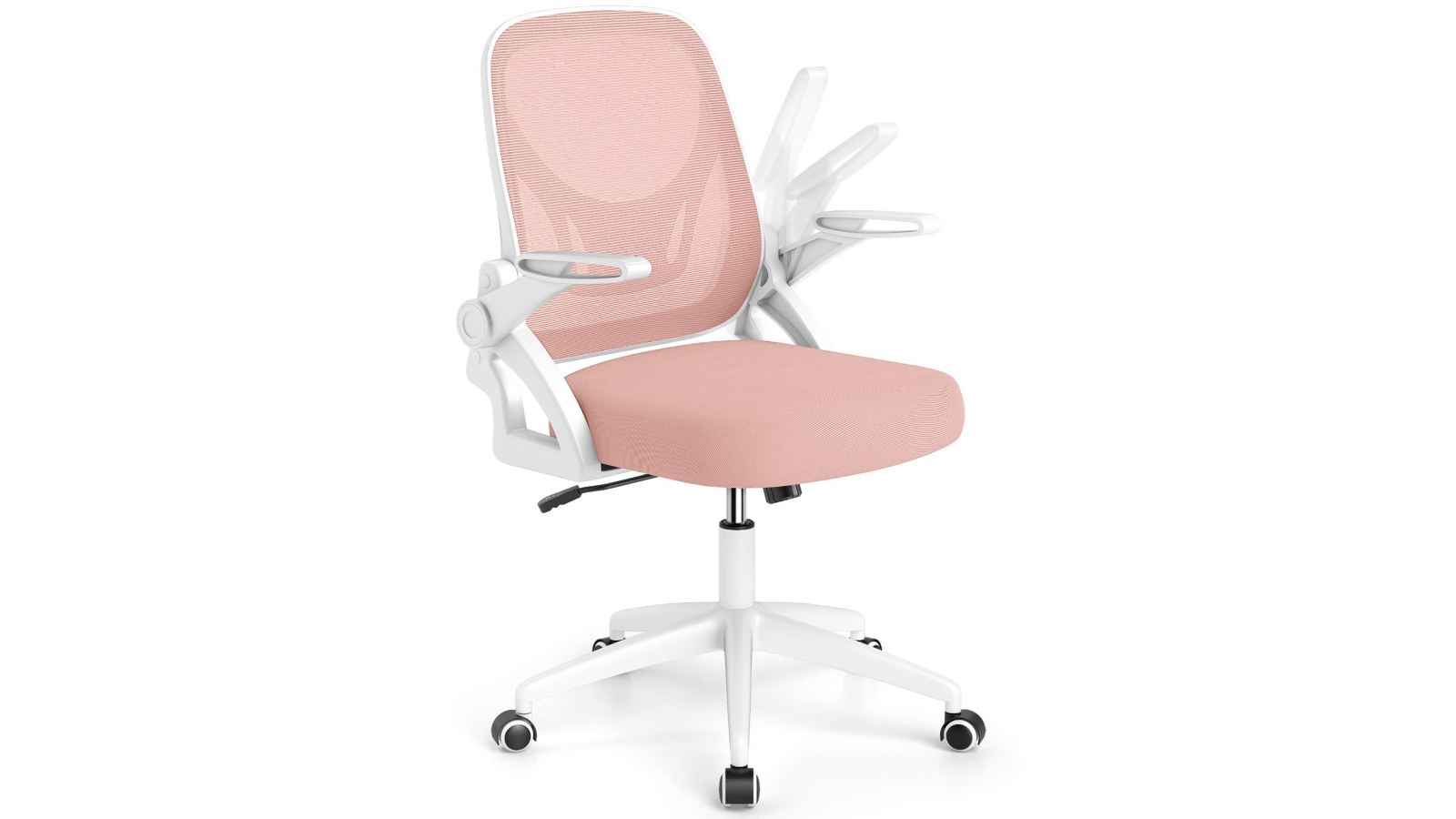 Costway Mesh Ergonomic Computer Desk Chair with Lumbar Support and Flip-Up Arms-Pink