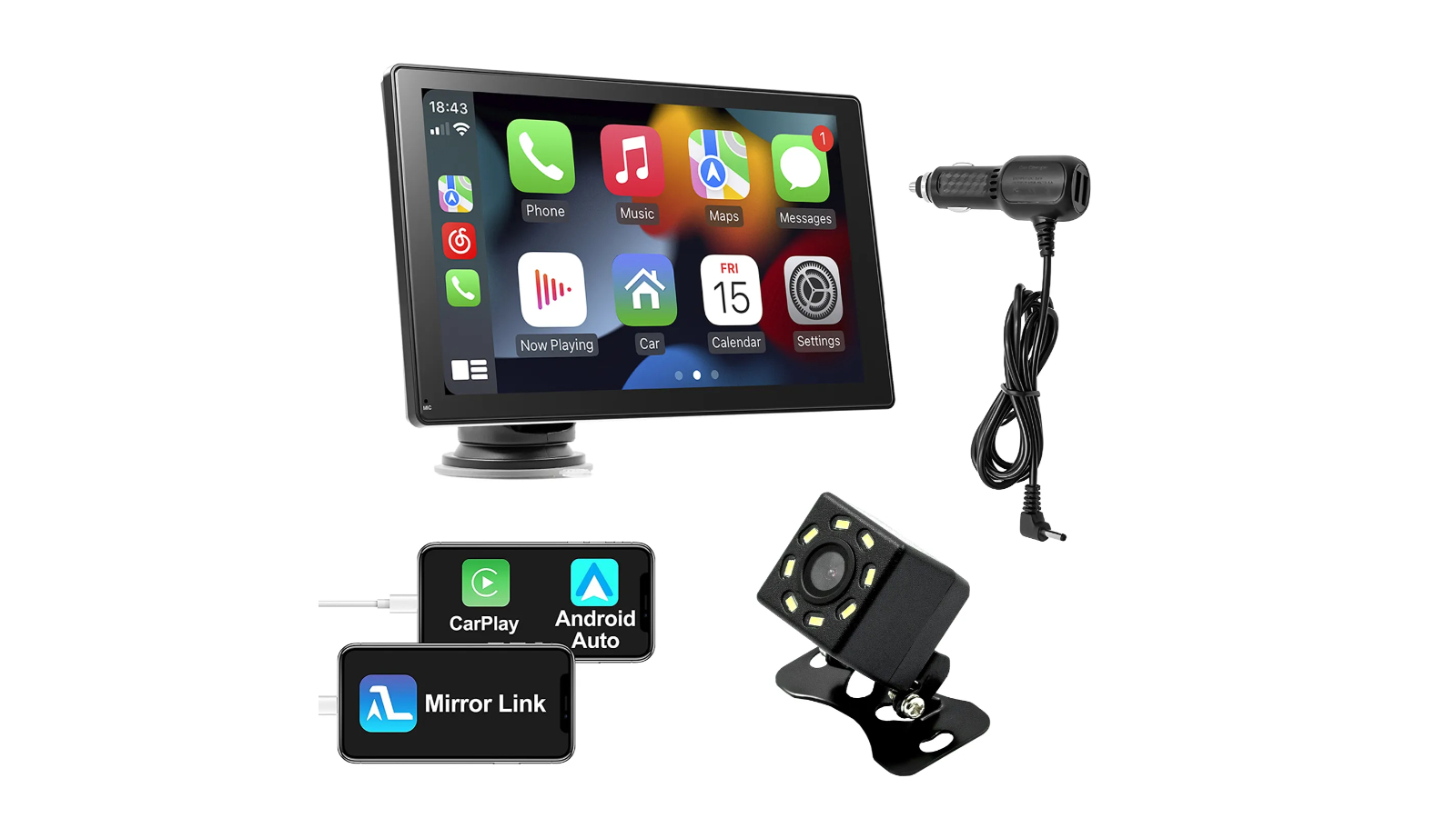 Ausway 9 Inch Portable Car Stereo Radio Apple Carplay Android Auto MP5 Player Bluetooth Head Unit Audio Touch Screen System with Camera
