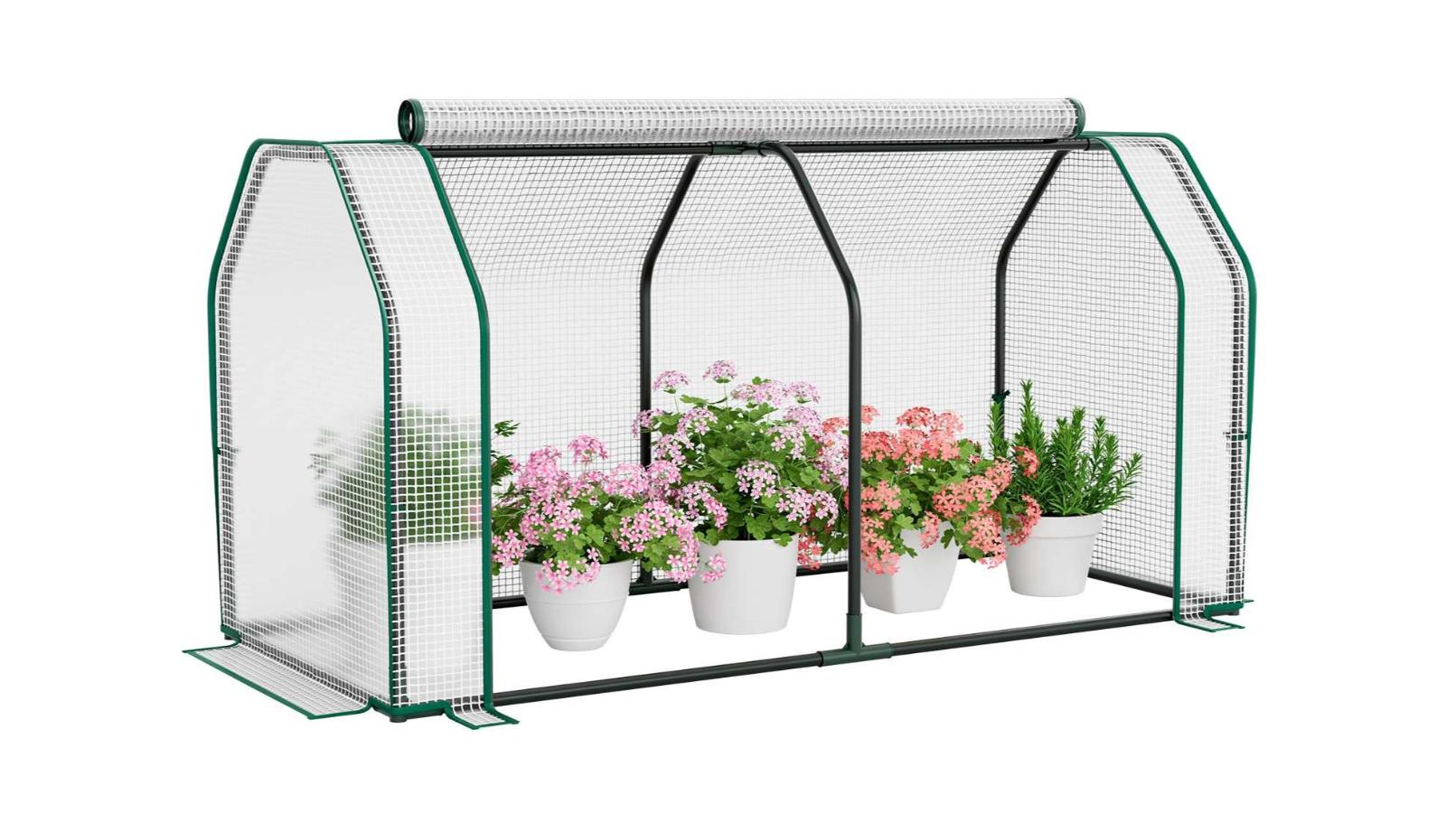 Costway Mini Greenhouse PE Cover Garden Green House w/Roll-Up Zippered Door 121x54x61.5cm