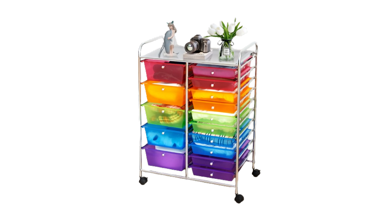 Giantex 15 Drawers Organizer Cart Rolling Storage Trolley With Wheels Home Office Multi Colour
