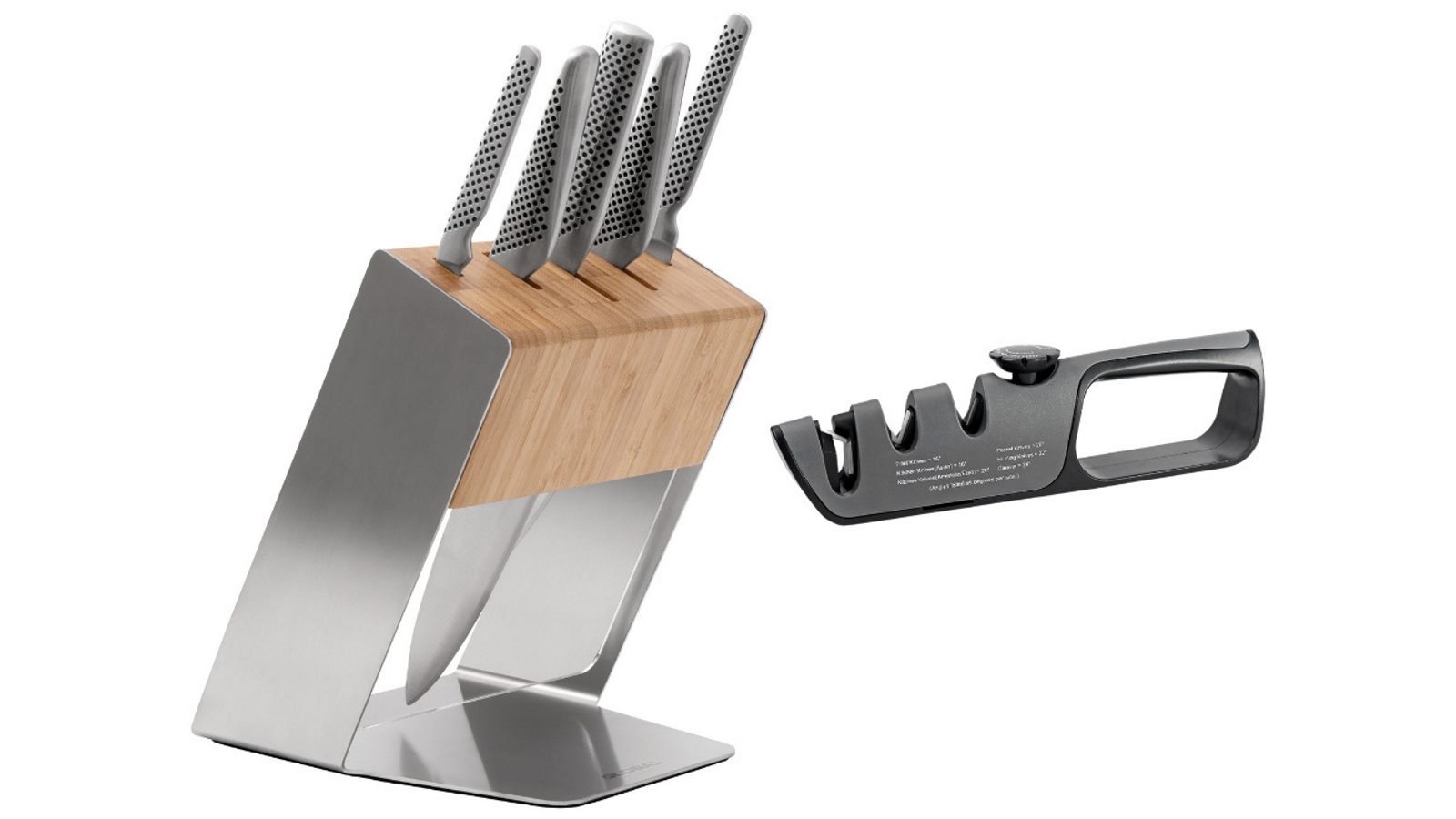 GLOBAL 79586 Katana 6pc Knife Block Set With Bonus Acuminate Adjustable Knife Sharpener