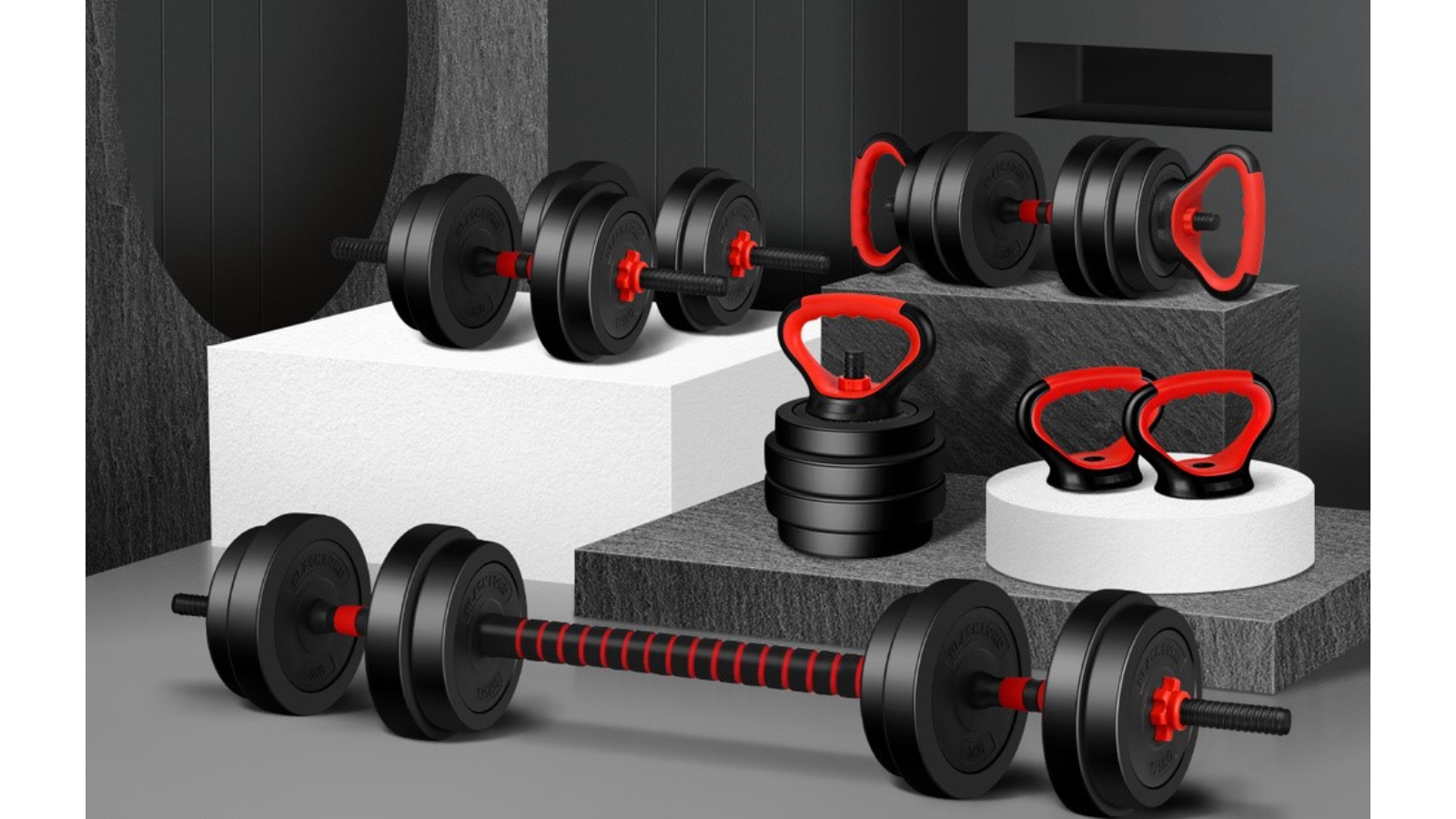Black Lord 20kg Dumbbell Set 7in1 Adjustable Barbell Kettlebell Home Gym Fitness