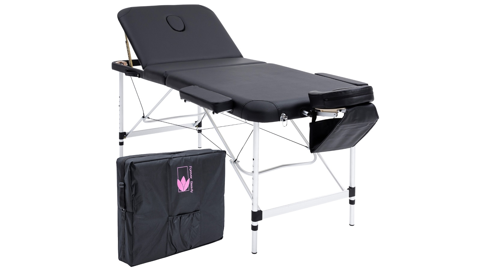 Forever Beauty Black Portable Beauty Massage Table Bed Therapy Waxing 3 Fold 70cm Aluminium