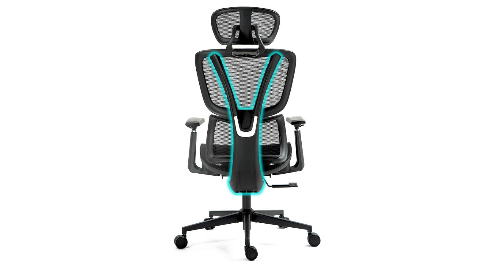 Fortia Ergonomic Office Desk Chair Coolmesh Fabric, Adjustable Lumbar Support, Headrest, Armrest and Recline, Black Mesh,Black Frame