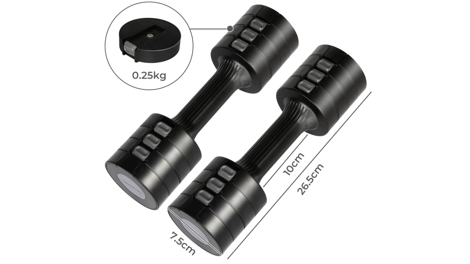 Centra A Pair of 1kg to 2.5kg Adjustable Metal Dumbbells in Black