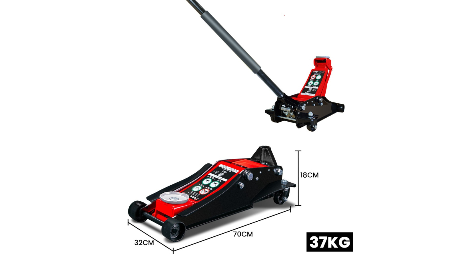 T-Rex 3000kg Hydraulic Trolley Floor Jack, High Lift, Dual Pump, Quick Release Handle
