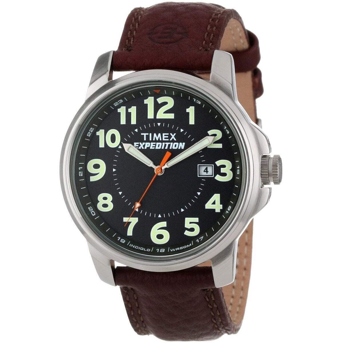 Timex Men's Expedition Metal Field Watch, Brown Leather Strap