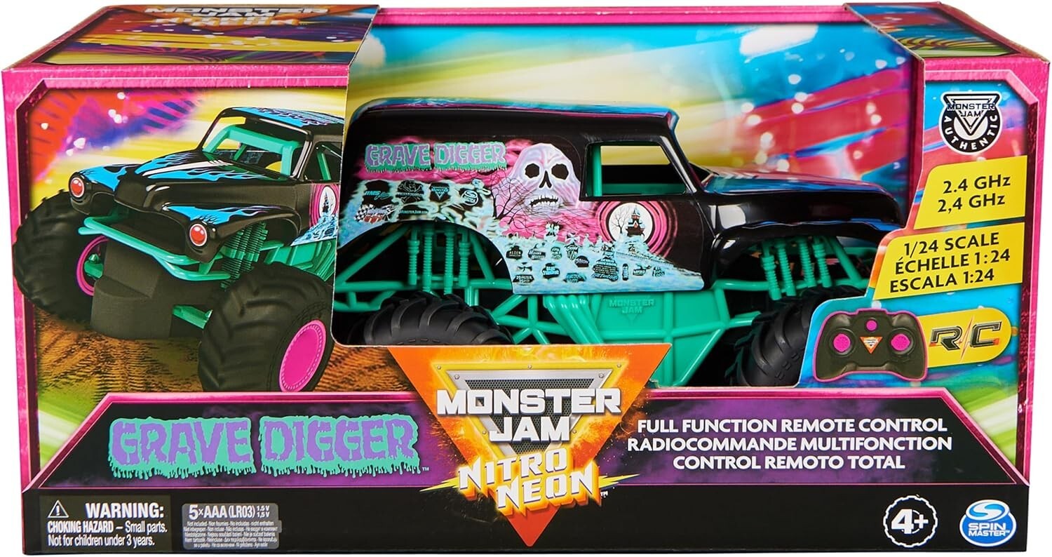 Monster Jam , Official Grave Digger Remote Control Monster Truck Toy, 1:24 Scale, 2.4 GHz, For Ages 4 and Up