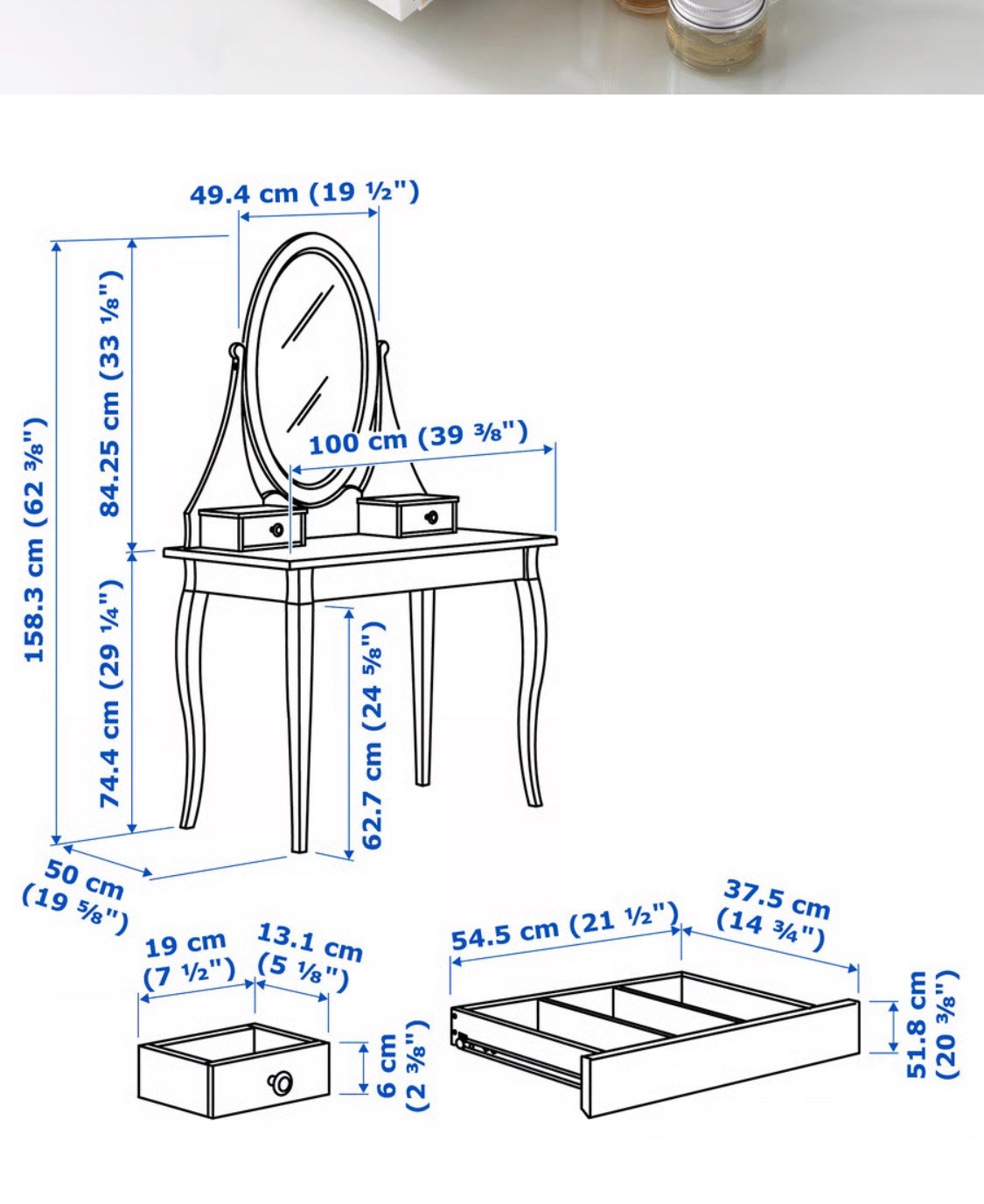 IKEA - HEMNES Dressing Table with Mirror, White 100x50 cm