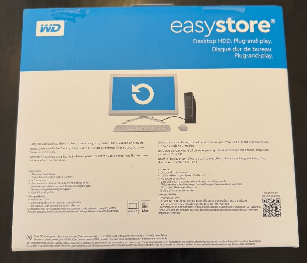 WD EasyStore 20TB External USB 3.0 Hard Drive - Black (WDBAMA0200HBK-NESN)