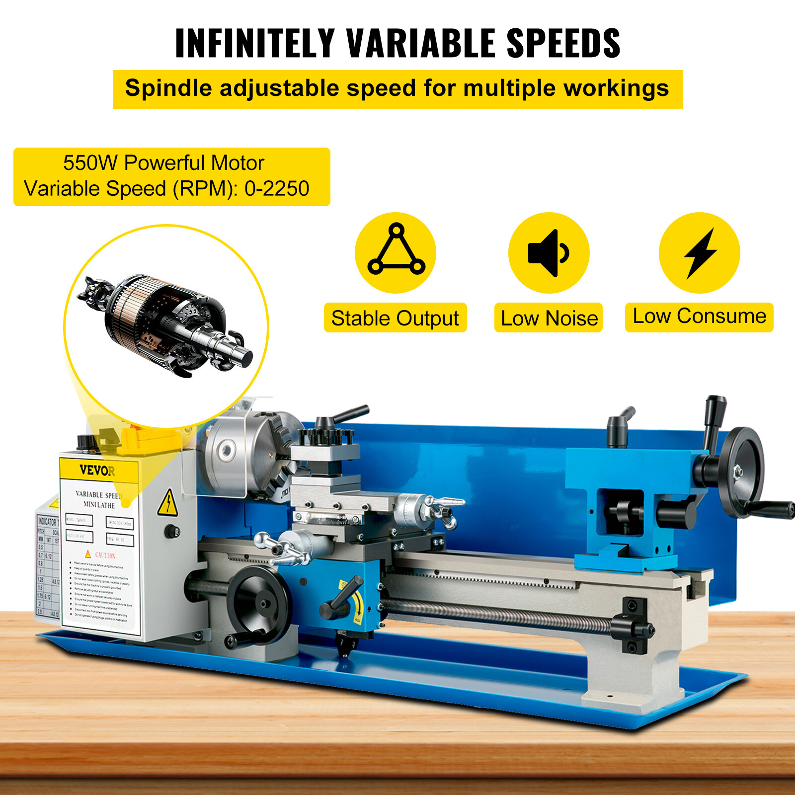 7"x14" Mini Metal Lathe Metalworking Variable Speed Metal Turning Processing