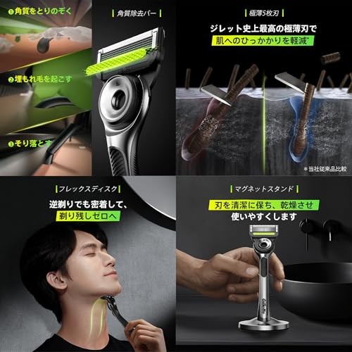Gillette Labs Equipped with Exfoliating Bar, Main Unit (4 Replacement Blades) + Razor Stand Included, For Men