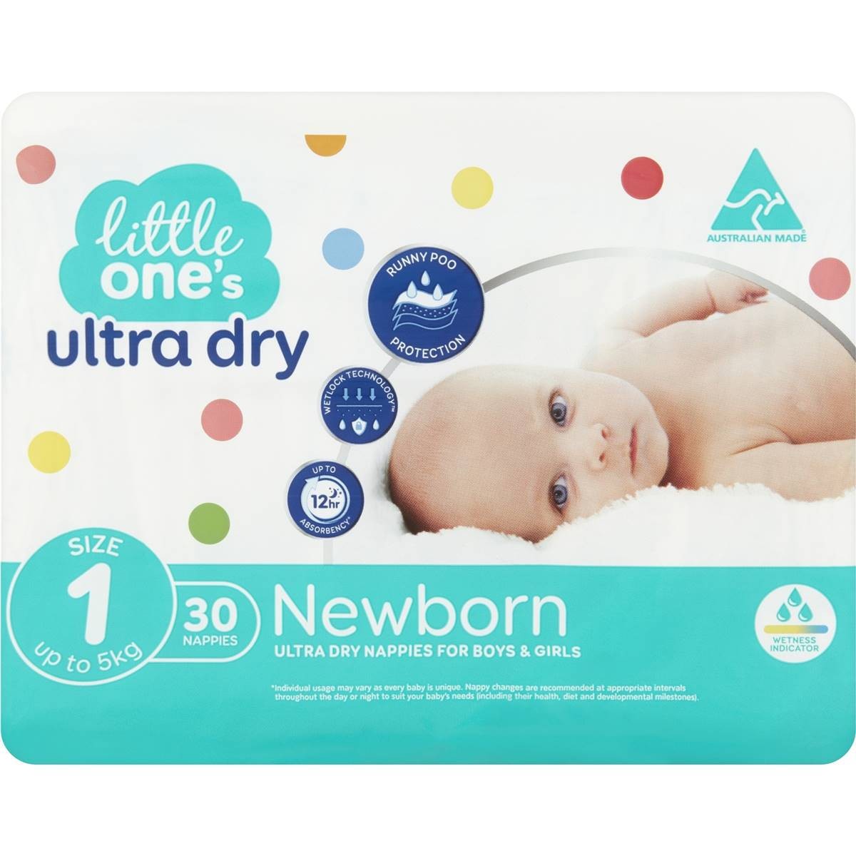 Little Ones Ultra Dry Nappy Size 1 (up to 5kg) Newborn 30 Pack