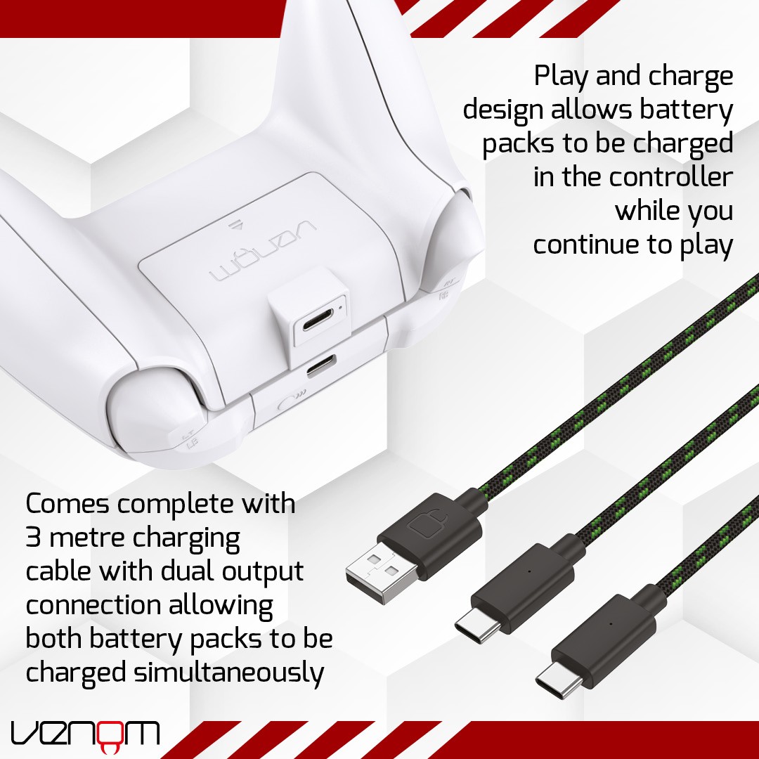 Venom High Capacity 1100mAh Rechargeable Battery Twin Pack - White (Xbox Series x & S / Xbox One)
