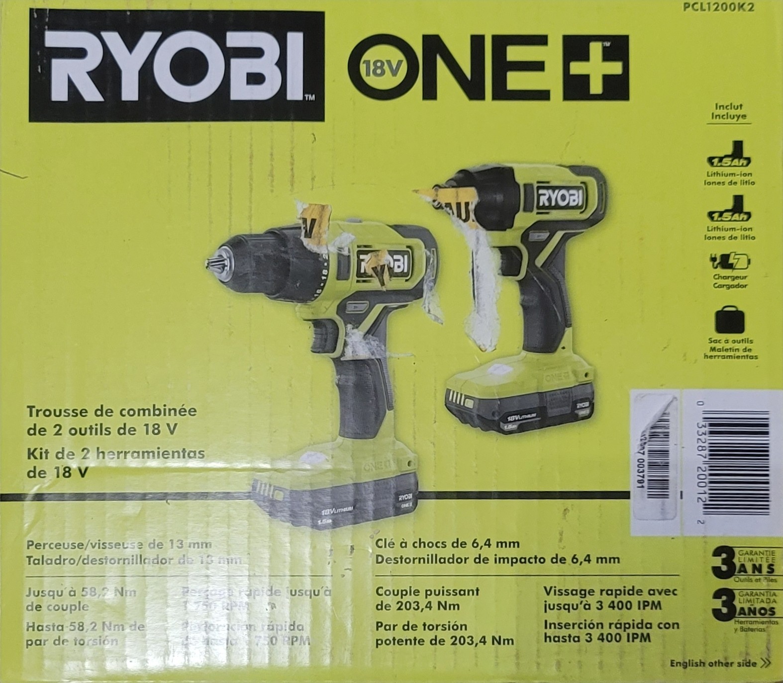 One+ 18V Cordless 2-Tool Combo Kit with Drill/Driver, Impact Driver, (2) 1.5 Ah Batteries, and Charger