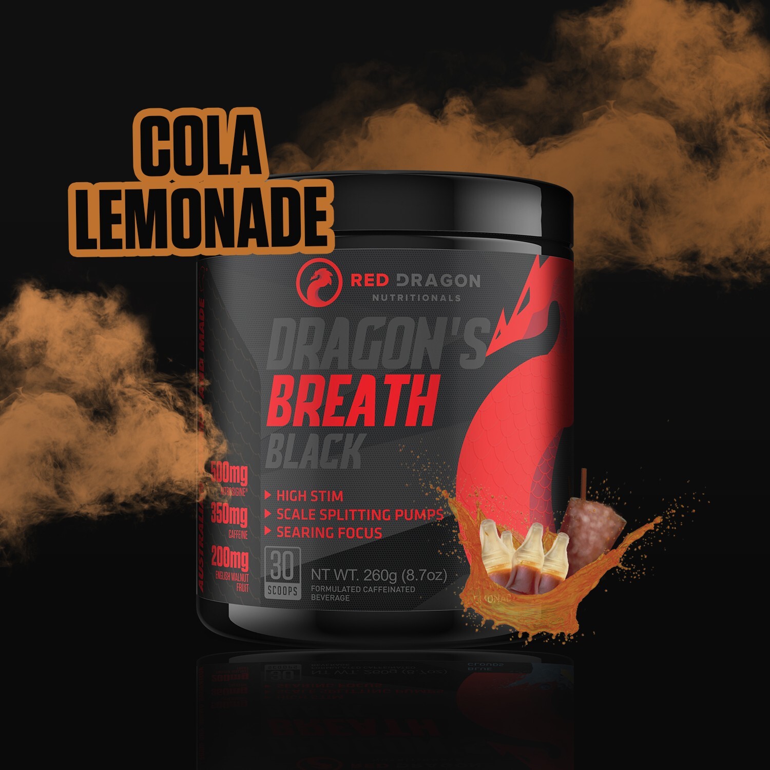 Red Dragon Nutritionals Dragons Breath Black 30 Serves Cola Lemonade