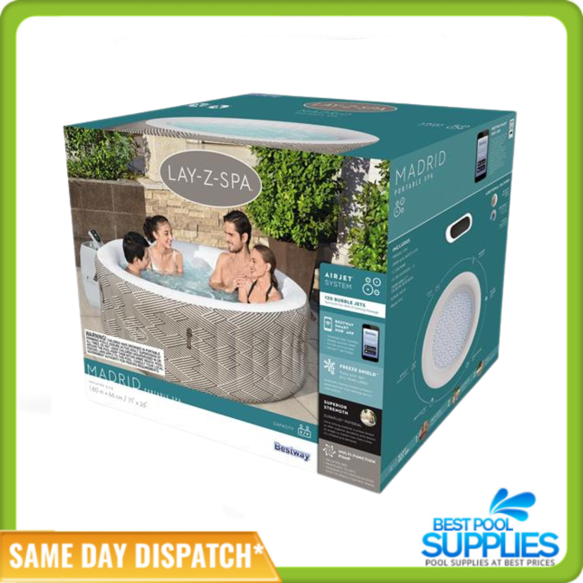 Bestway Lay-z-spa - Madrid Airjet - 1.8m x 66cm for 2-4 People - 60055