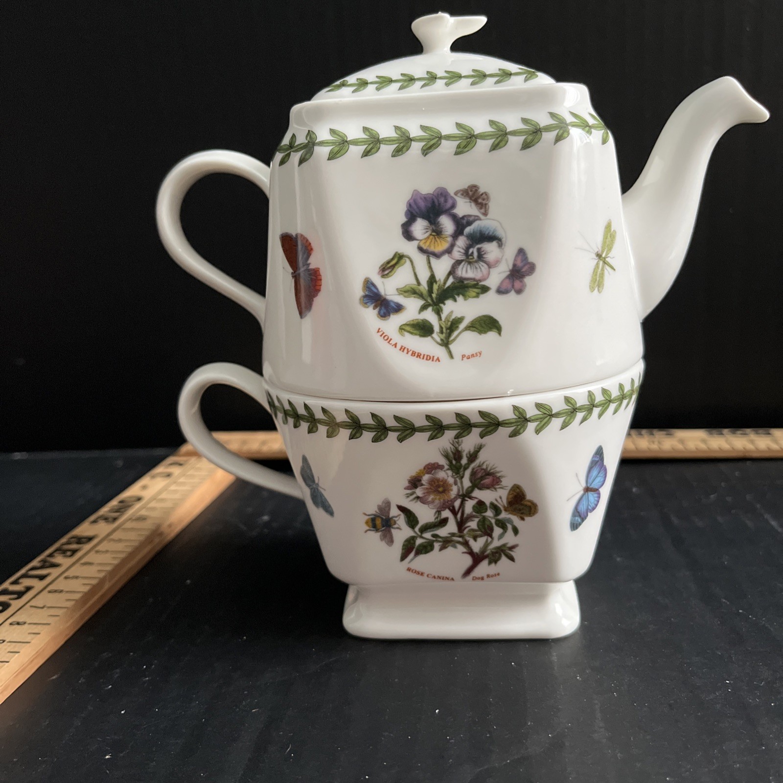 Portmeirion Botanic Garden Square Individual Teapot w/Square Cup Set