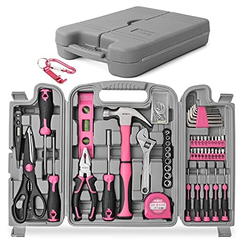 Hi-Spec 56pc Pink Home & Office DIY Tool Kit Set. Complete Household Tool Box With Essential Hand Tools Included For Basic Repairs, Maintenance & Hom