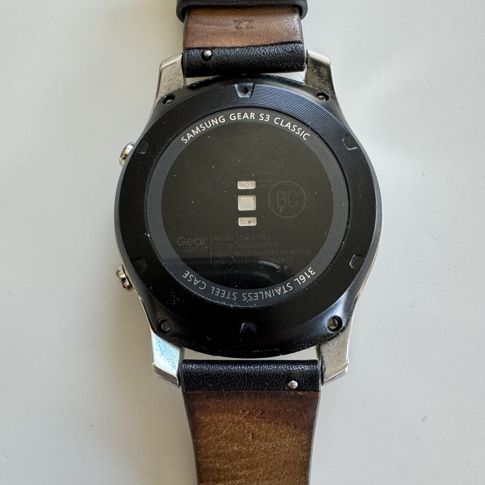 Samsung Galaxy Gear S3 46mm Silver Case Leather Black Strap - (Verizon) - (SMR775)